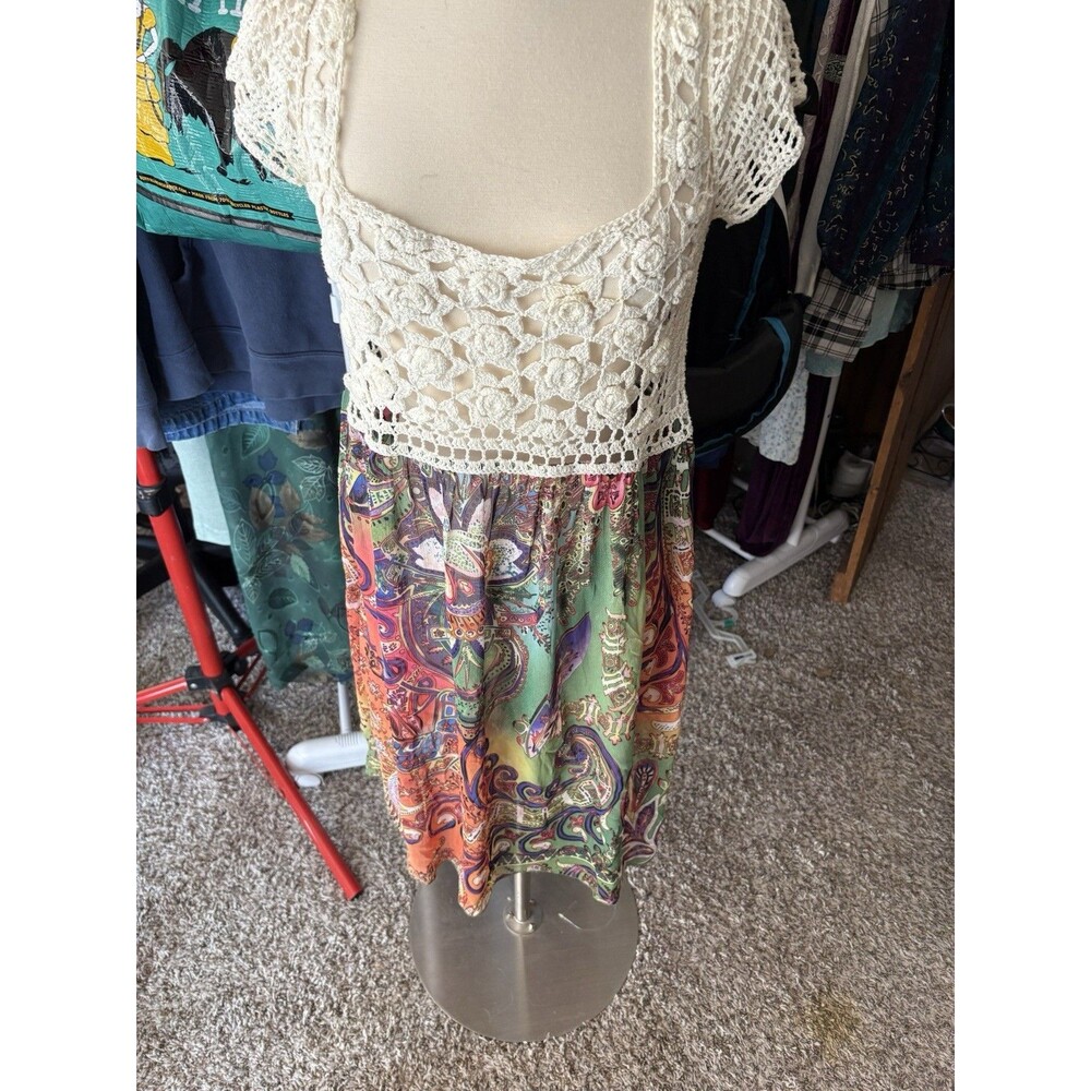 V Christina Crochet Rainbow Boho Dress Size L